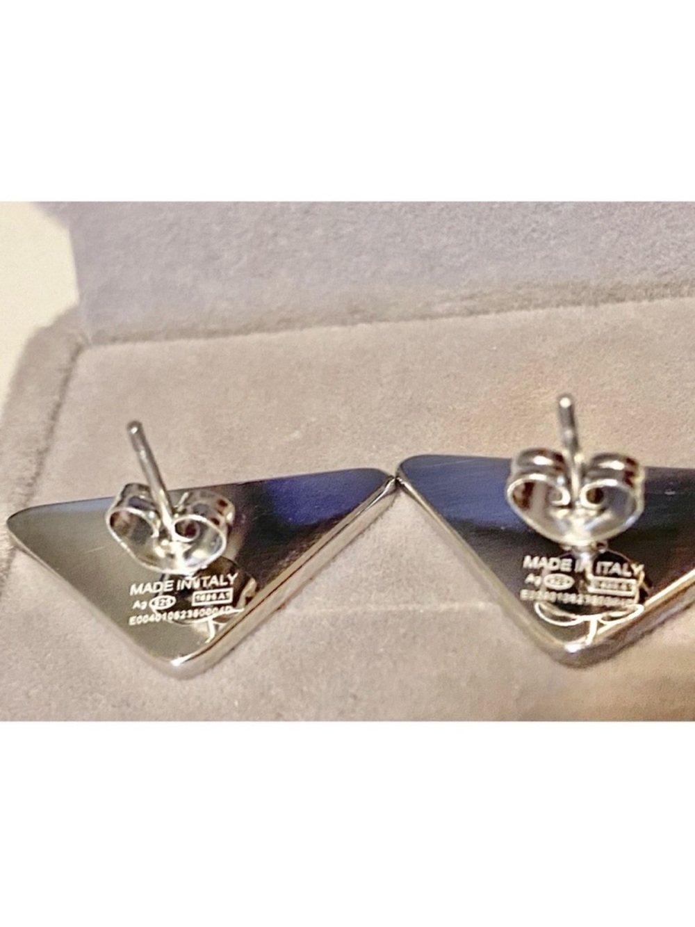 Prada White and 925 Sterling Silver Triangle Logo earrings - Picture 2 of 9